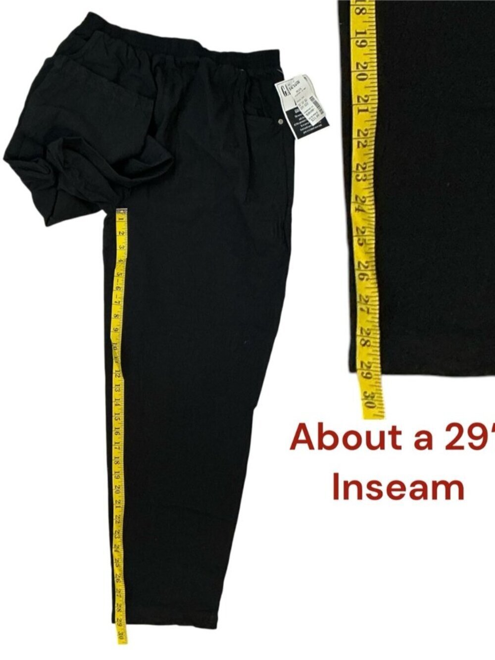 Fashion Bug Black Pants 100% Cotton Pocket Elastic Waist 29” Inseam Plus 14/16 - Picture 3 of 14